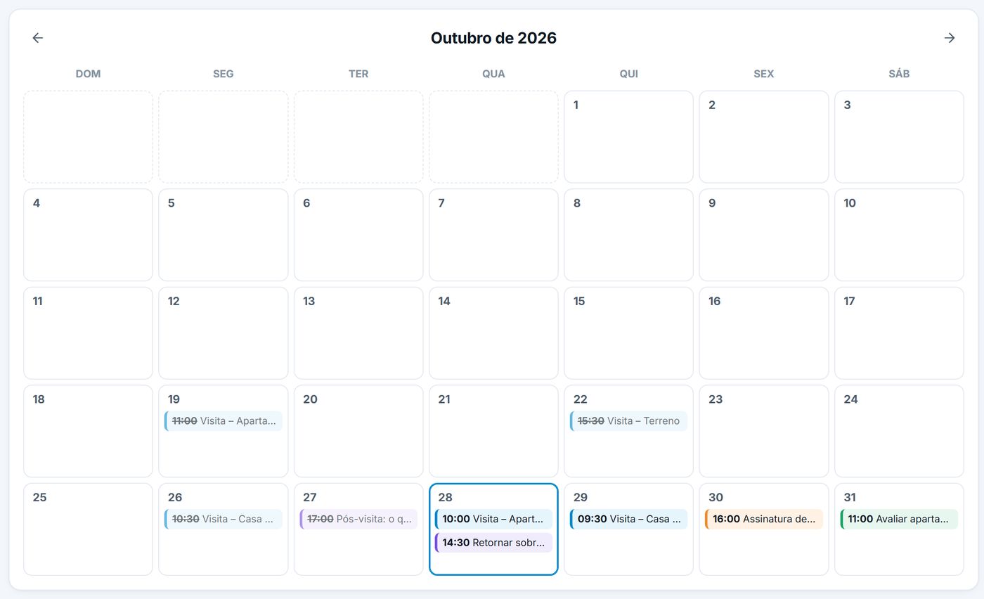 Agenda do mês com visitas e ligações