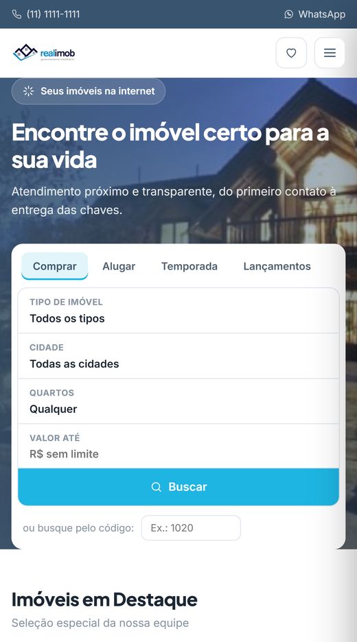 Site da imobiliária aberto no celular